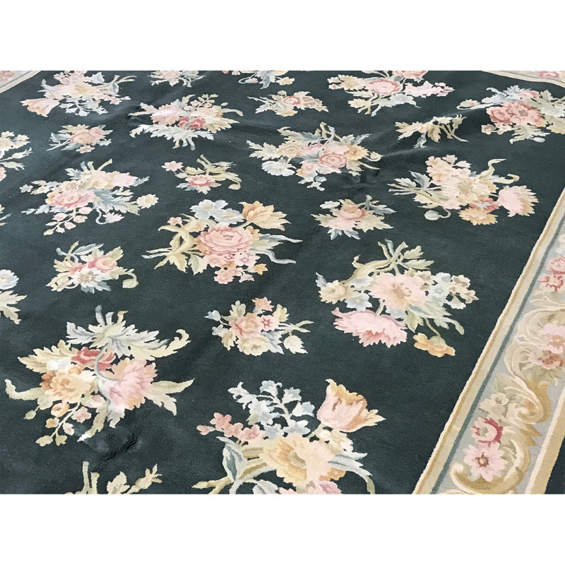 Hand-Knotted High-Quality Green and Gray Area Rug