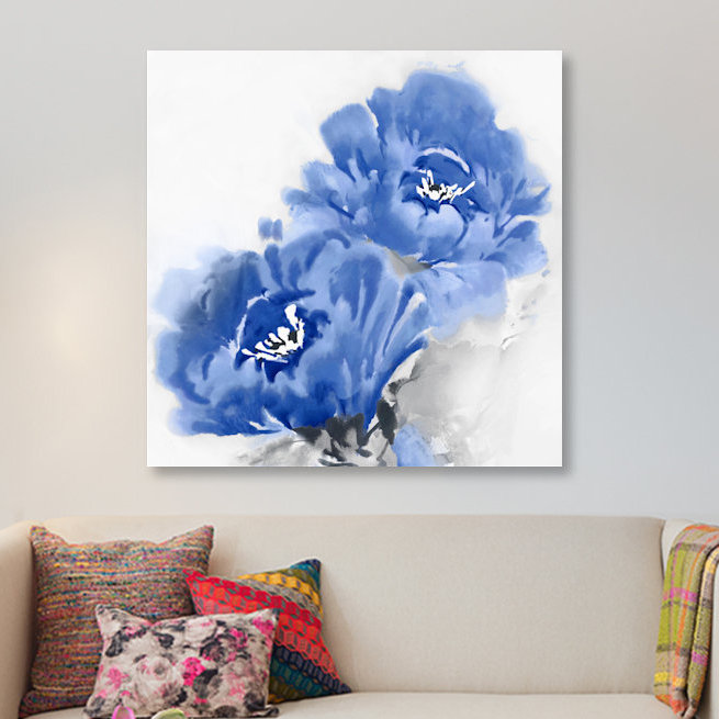 «Flower Bloom in Indigo II», reproduction d'art sur toile, H 12 po x l 12 po x P 0,75 po, Toile tendue, Pas de tapis
