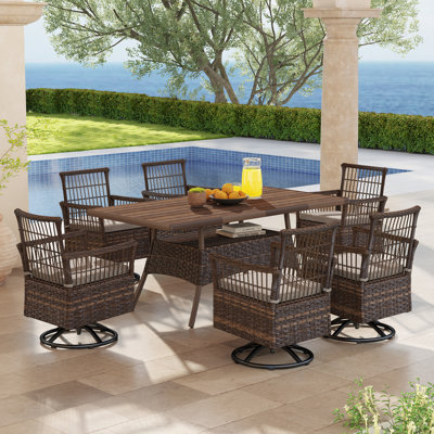 Ensemble repas extérieur pour 6 personnes avec fauteuil pivotant