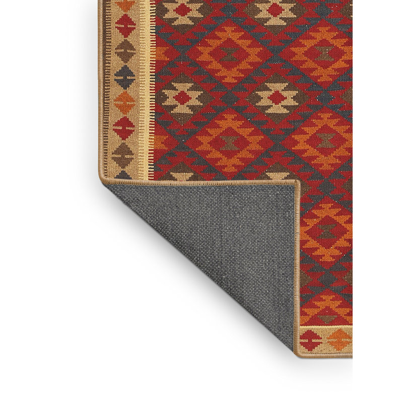 Tapis contemporain rouge / brun, Rectangle 5 pi x 7 pi