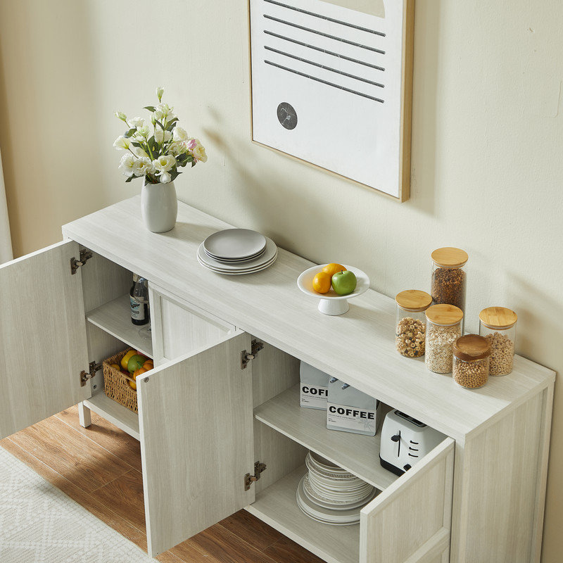 Buffet 67 po avec armoire basculante, charnières à fermeture en douceur et fixation murale anti-basculement, commode de chambre gris clair