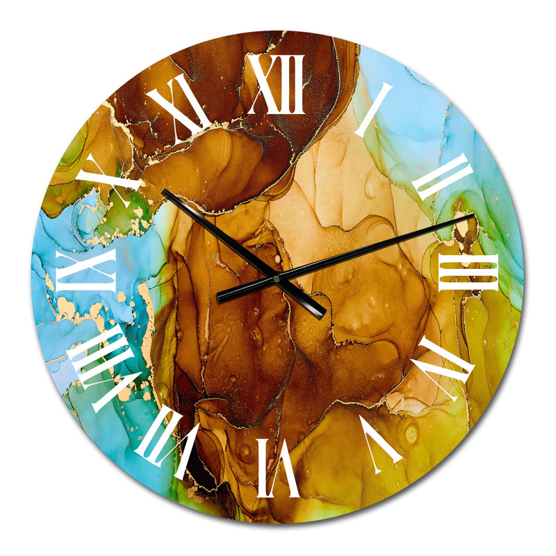 Horloge murale moderne brune et turquoise, Petit