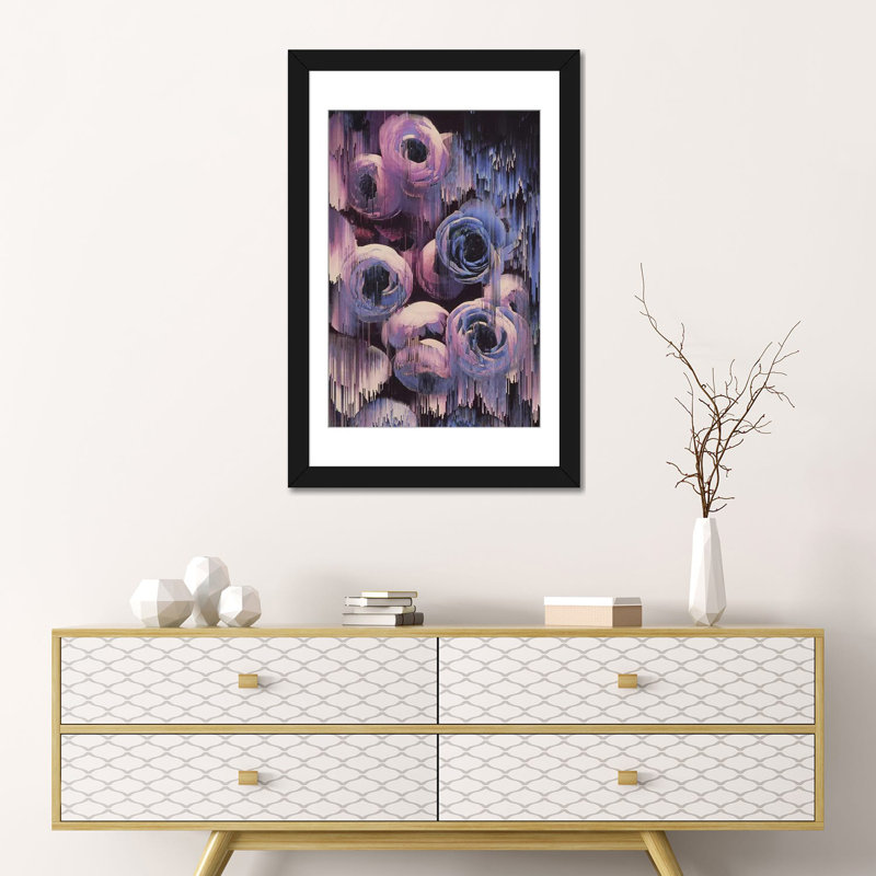 «Floral Glitches» par Emanuela Carratoni, impression sur toile tendue sur châssis, Papier d'art encadré noir, Blanc