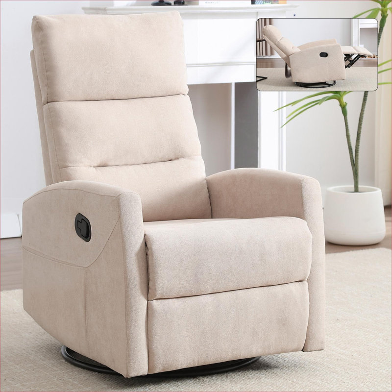 xpiyaer Modern Silhouette Manual Recliner 360° Swivel Rocker Beige Finish Fabric for Living Room, Beige