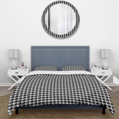 Ensemble de housse de couette Mid-Century noir et blanc Houndstooth