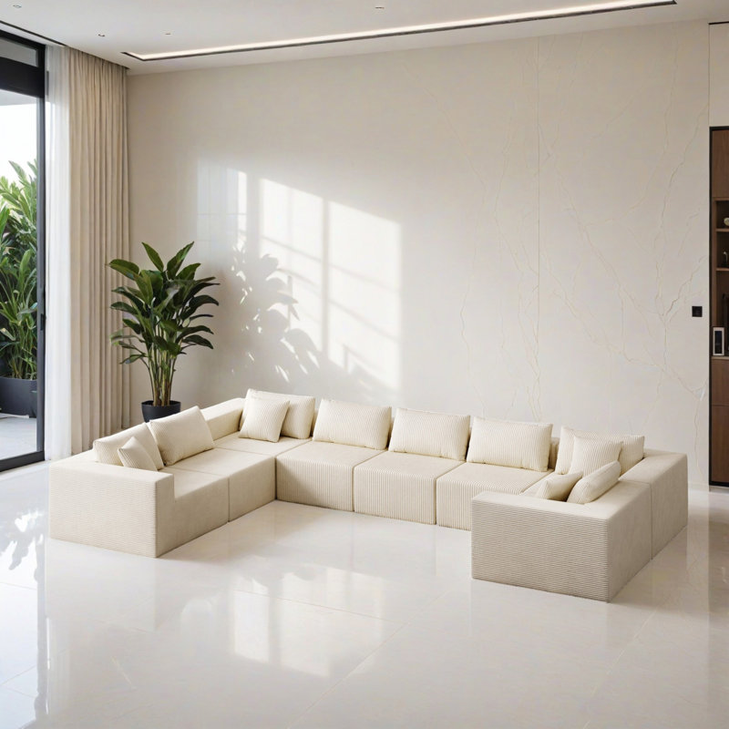 Canapé-lit modulaire 8 pièces pour salon, Velours côtelé beige