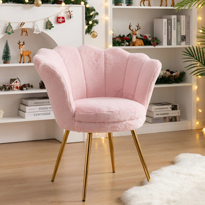 Accent Chair For Living Room, Cute Vanity Chair With Back For Makeup Room, Upholstered Shaped Office Guest Modern Chair Arm Chair