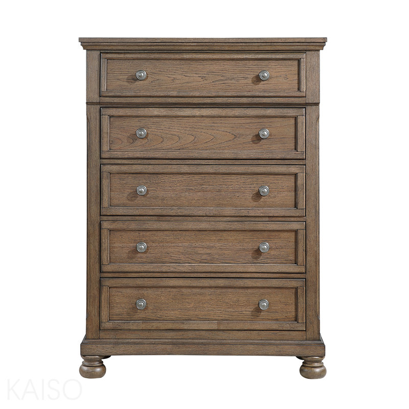Meuble de rangement transitionnel brun antique 1pc avec 5 tiroirs meubles de chambre à coucher en bois