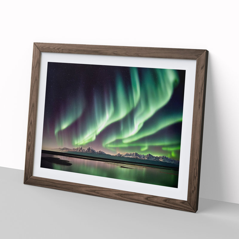 Magnetic Northern Lights - Framed Print, 25cm H x 34cm W x 2cm D, Walnut