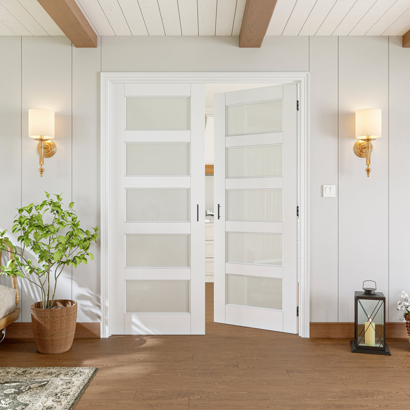 Intérieur avec porte en verre 5-Lite, 36 po x 80 po, Quincaillerie noir mat