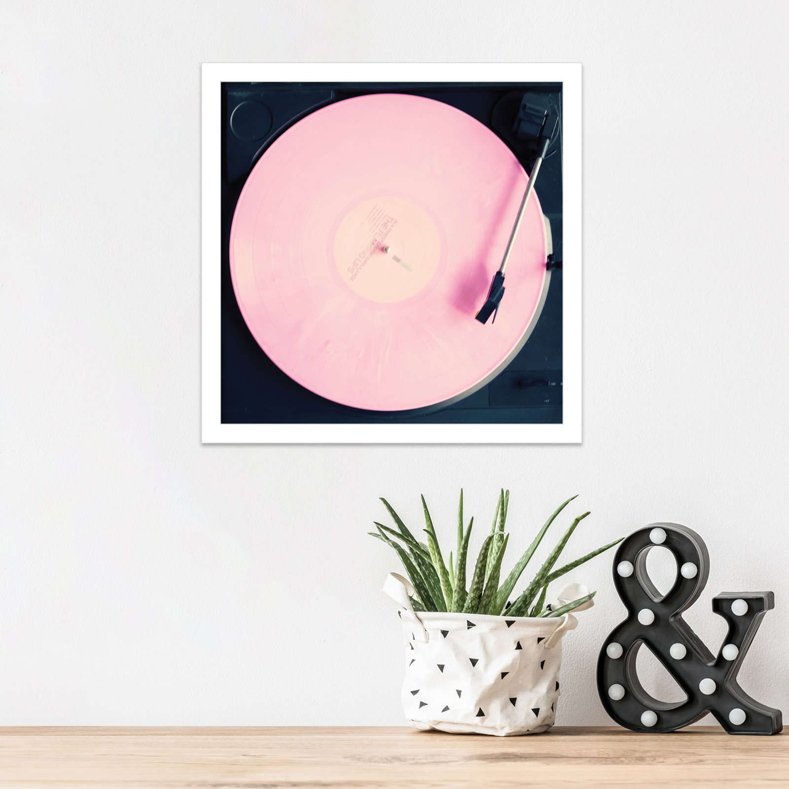 Pink Record by Caroline Mint, White, 15.25" H x 15.25" W x 0.88" D
