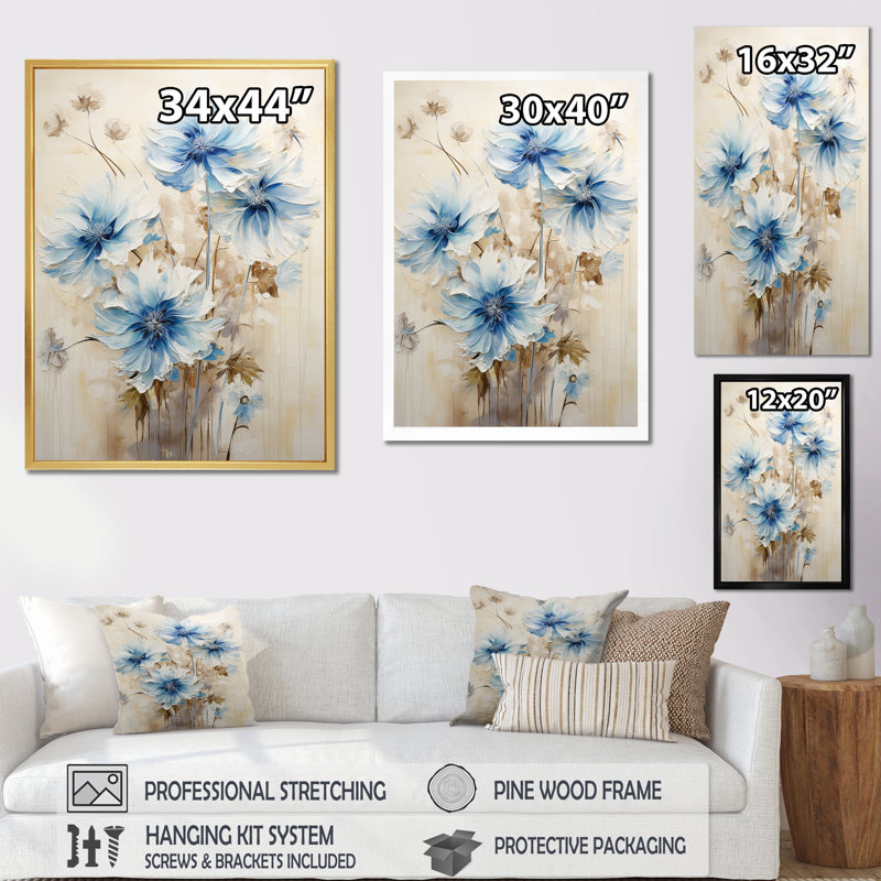 Minimal beige et bleues bleues Expression - impression, Toile tendue, H 32 po x l 16 po x P 1 po