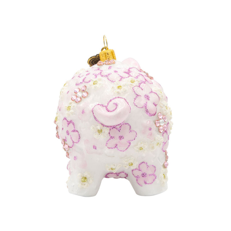 Ornement rose cochon floral, Rose / or / blanc / argent