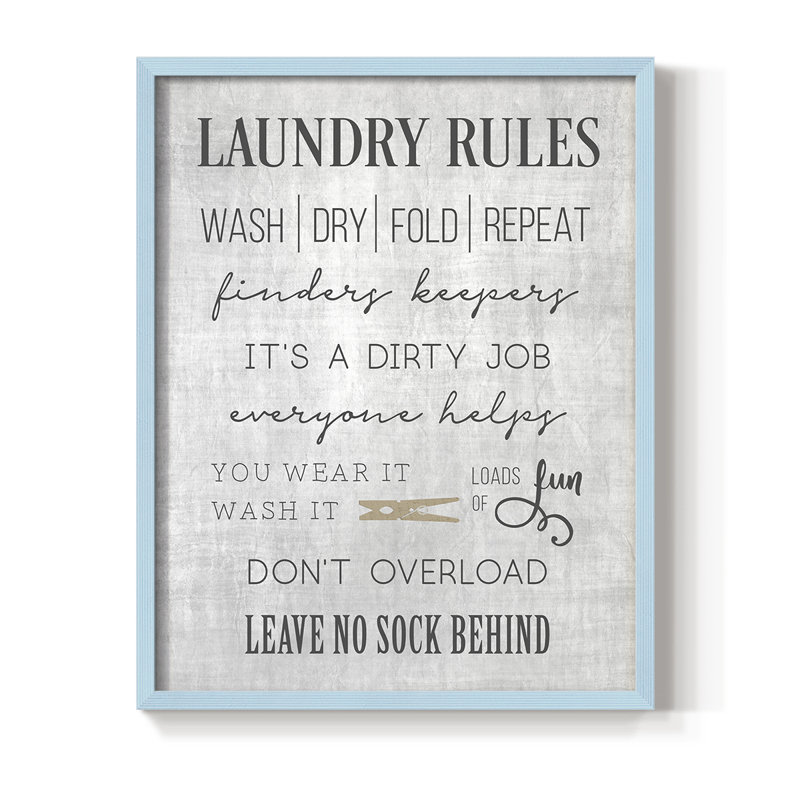 «Neutral Laundry Rules», reproduction encadrée - bois massif, Bleu, H 30 po x l 24 po