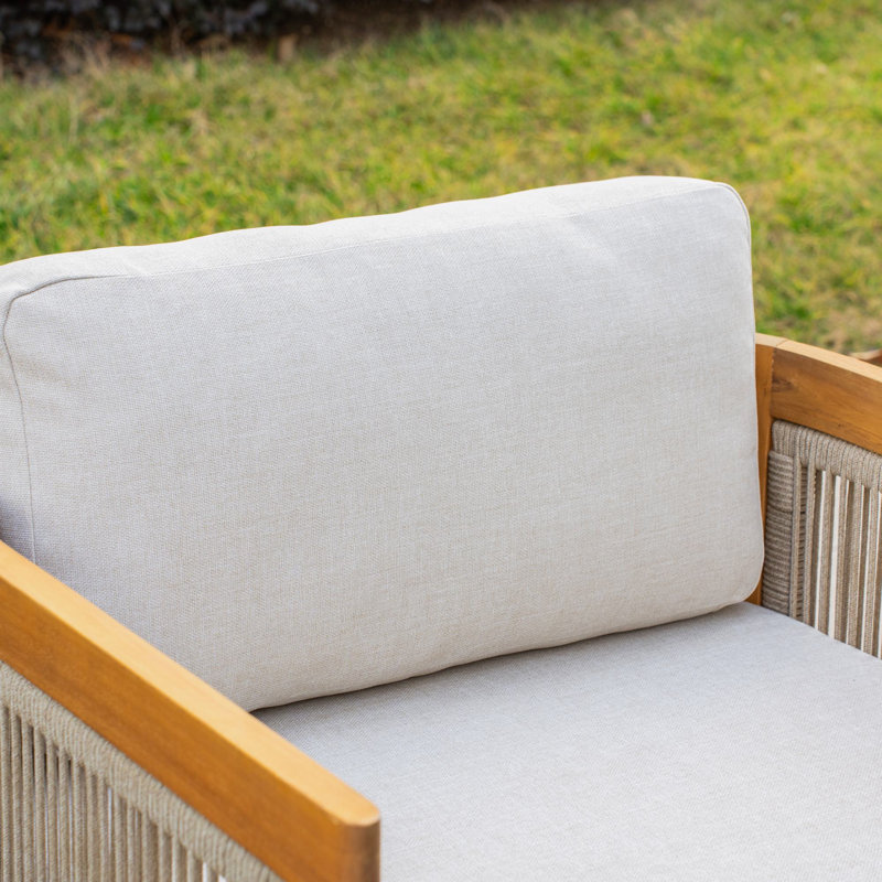 Ensemble de conversation de patio pour 2 personnes en bois d'acacia avec coussins