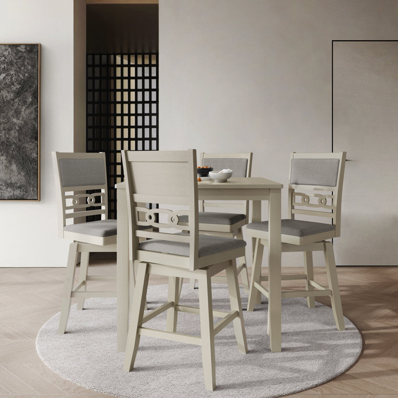 5-Piece Counter-Height Dining Set with Swivel Chairs and Square Table, Antique Grey, Antique Grey