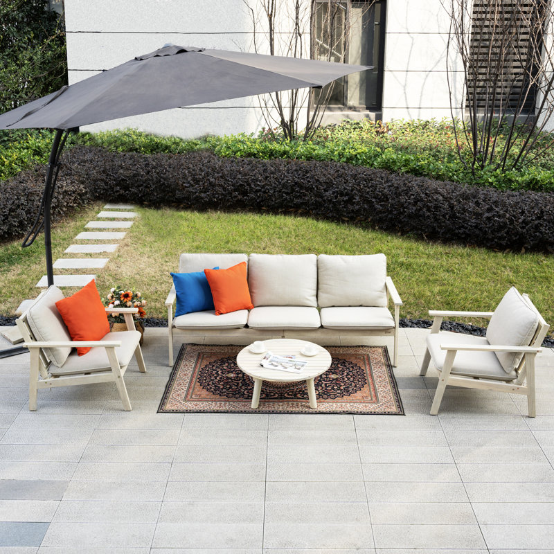 Acacia Wood Conversation Set With Cushions & Free Combination, 4 Pcs: Table, 3-Seate, 2 Chairs