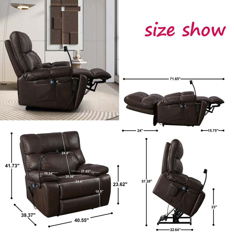 Fauteuil de massage inclinable électrique en similicuir, Similicuir brun