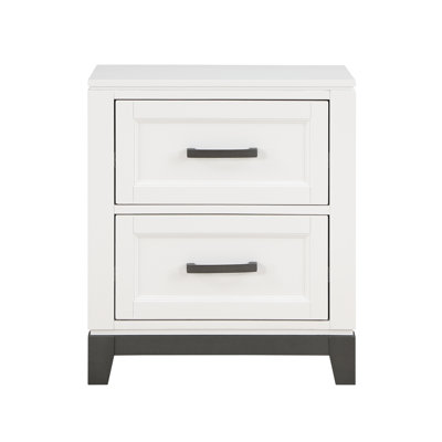 2 Nightstand In White Finish - Wood And Engineered Bedroom Furniture Wooden With 2 Drawer Rustic Storage