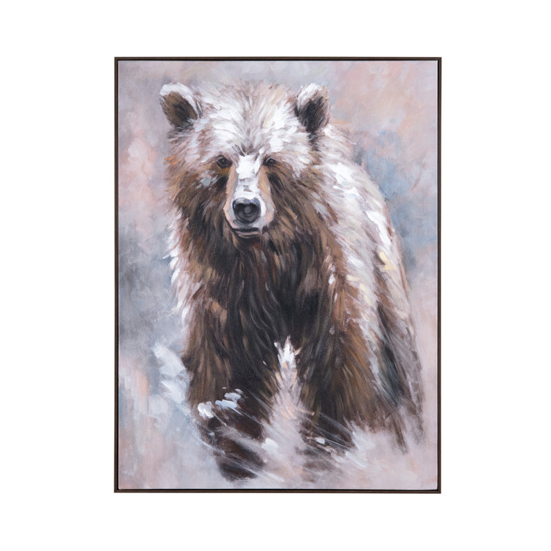 Grizzly Hand Painted Brown Bear Framed Canvas Wall Art