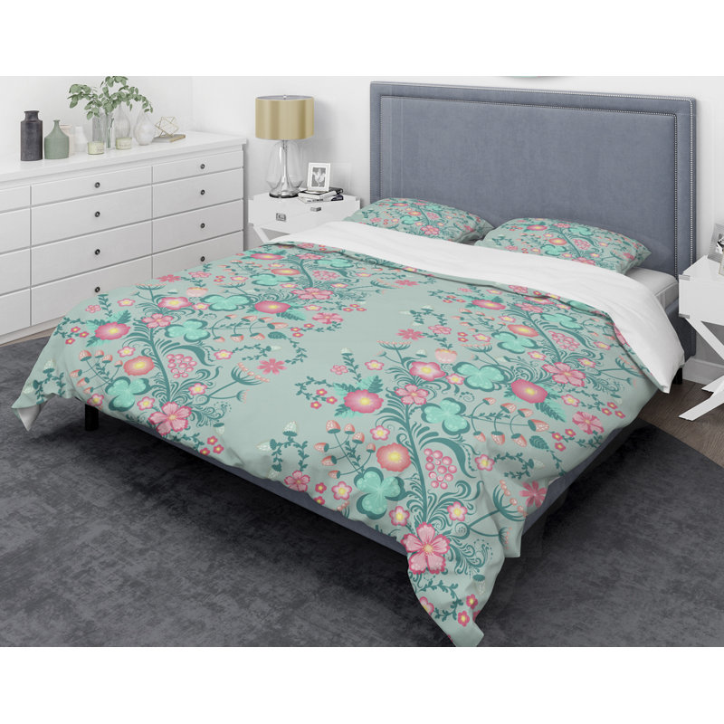 Ensemble de housse de couette à ressorts doux dans un style mid-century pastel, Twin Duvet Cover + 2 Shams
