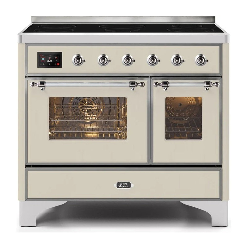 ILVE Majestic II Series 40 inch Induction Range with 6 Induction Elements (Glass Door), Antique White/Chrome