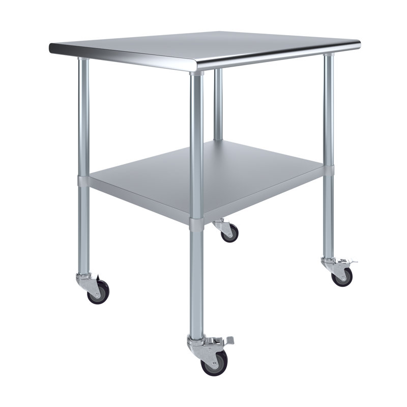 AmGood 30 in. x 36 in. Stainless Steel Table with Casters | Kitchen Prep Table On Wheels	 	 	 	 	 	 	