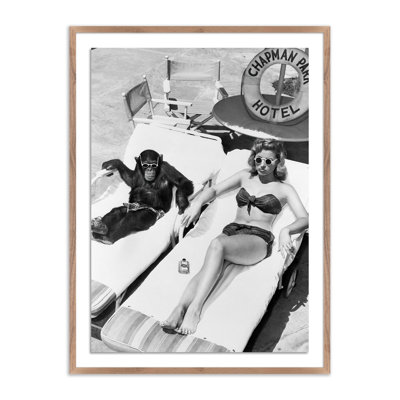 Woman Sunbathing With Chimpanzee by Getty Images