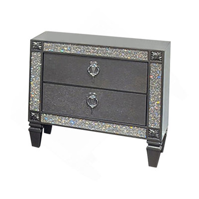 Table de chevet Laine, 2 tiroirs, bordure en cristal, bois massif gris