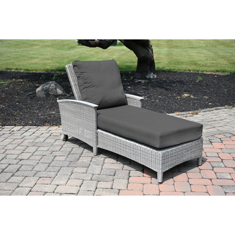 Bella 79" Long Reclining Wicker Teak Single Chaise Sunbrella with Cushion, Cast Charcoal, Gray