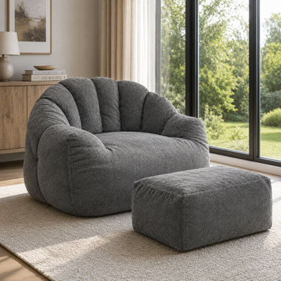 Fauteuil à billes avec repose-pieds, fauteuil en mousse haute densité, fauteuil d'appoint en tissu moelleux avec dossier et accoudoirs ergonomiques courbés, sièges compressés pour adultes, salon, chambre à coucher, coin lecture
