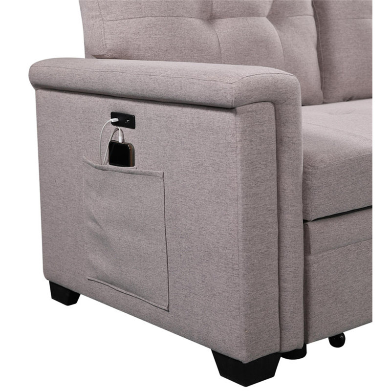 Nathan 84" Light Gray Reversible Sleeper Sectional Sofa With Storage Chaise, Light Gray Linen