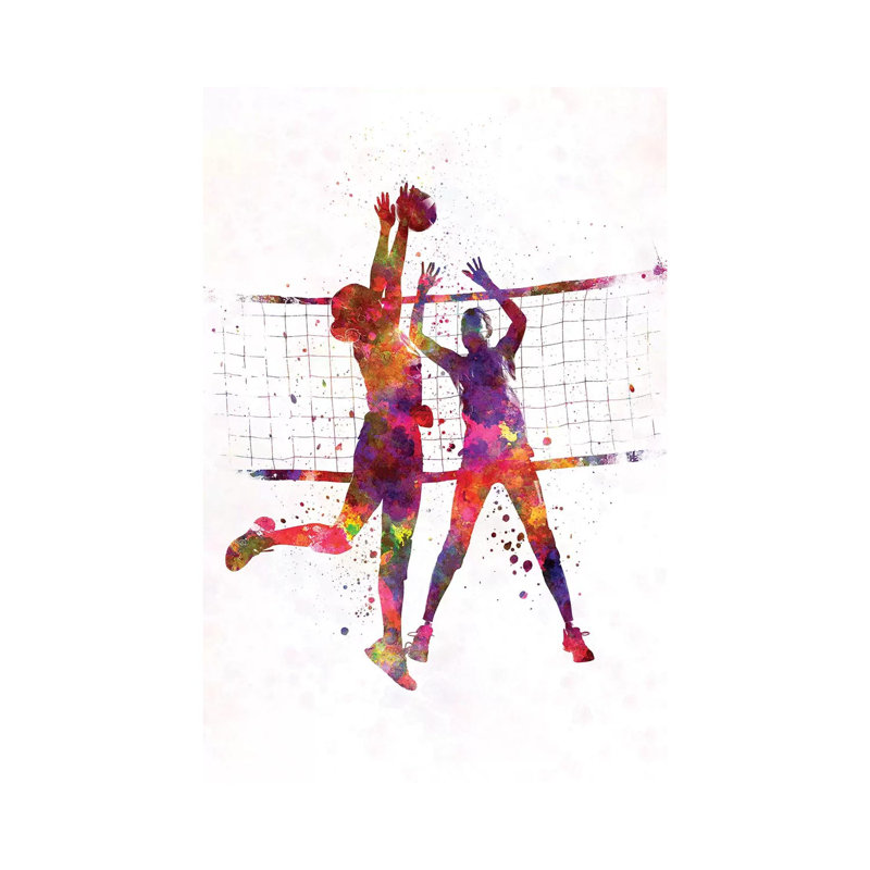 Women Volleyball Players In Watercolour by Paul Rommer - Wrapped Canvas Painting, 66.04cm H x 45.72cm W x 1.91cm D