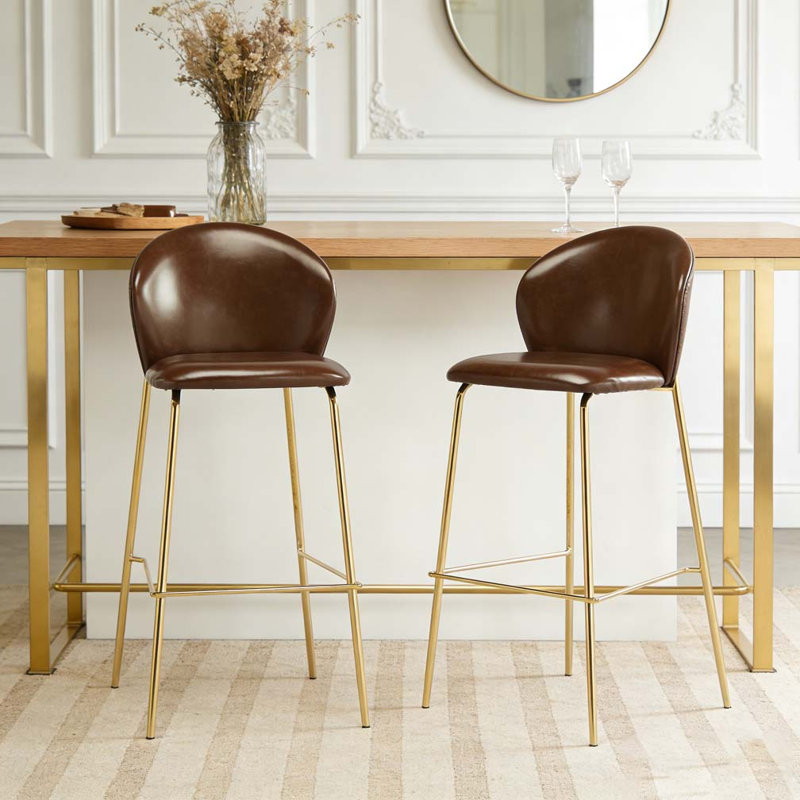 Tabouret de bar rembourré, Brun foncé, or