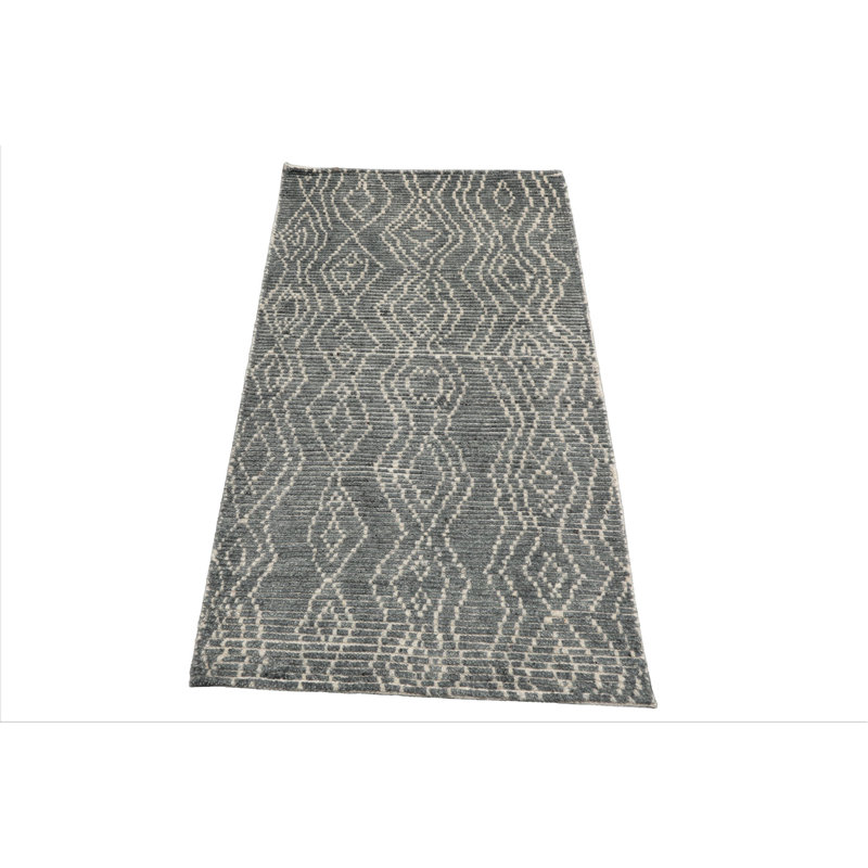 Tapis tribal afghan marocain moderne en laine noué à la main 3x5 Celadon