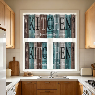 2D Printed Kitchen Curtain Short Panels Washable Decorative Window Curtains For Kitchen