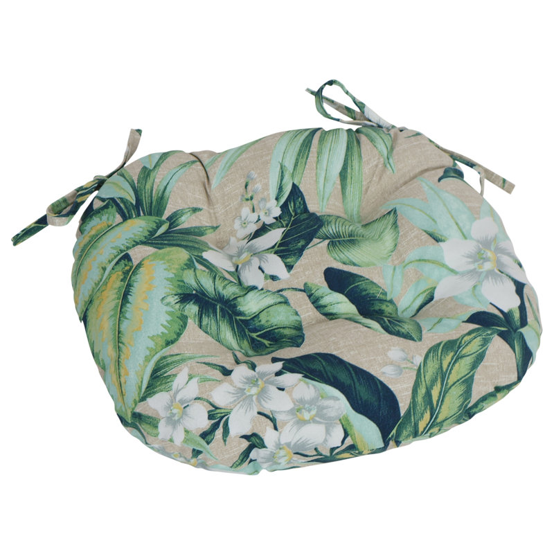 Outdoor 3.5'' Dining Chair Seat Cushion, Beige/Green Floral