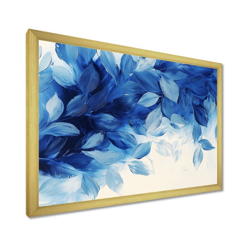 Art mural bleu fougères bleues et fougères, H 30 po x l 40 po, Doré, Floater Framed