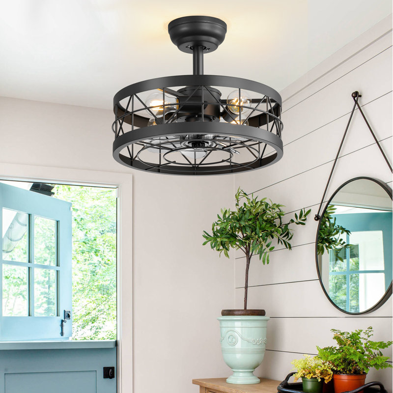 Ventilateur de plafond intérieur en cage fermé à 7 pales 20 pouces avec télécommande Mariellen