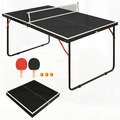 Foldable Table Tennis Table, Suitable Ping Pong Table with Net and 2 Table Tennis Bats Easy to Store