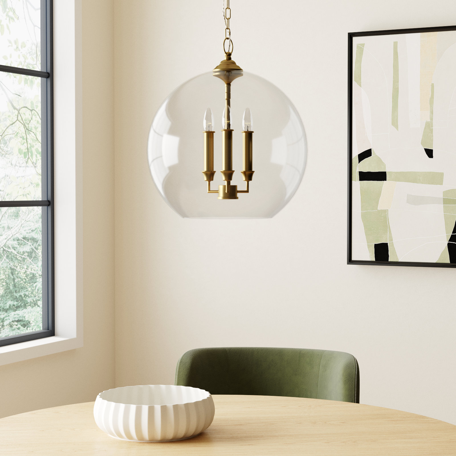 Vermilion Dimmable 3-Light Pendant, Burnished Brass