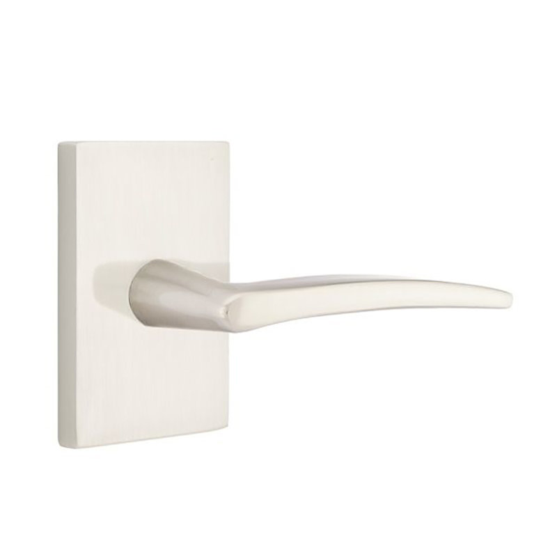 Poseidon Flat Privacy (Bed & Bath) Door Lever with Rectangle Rosette, Satin Nickel, Right