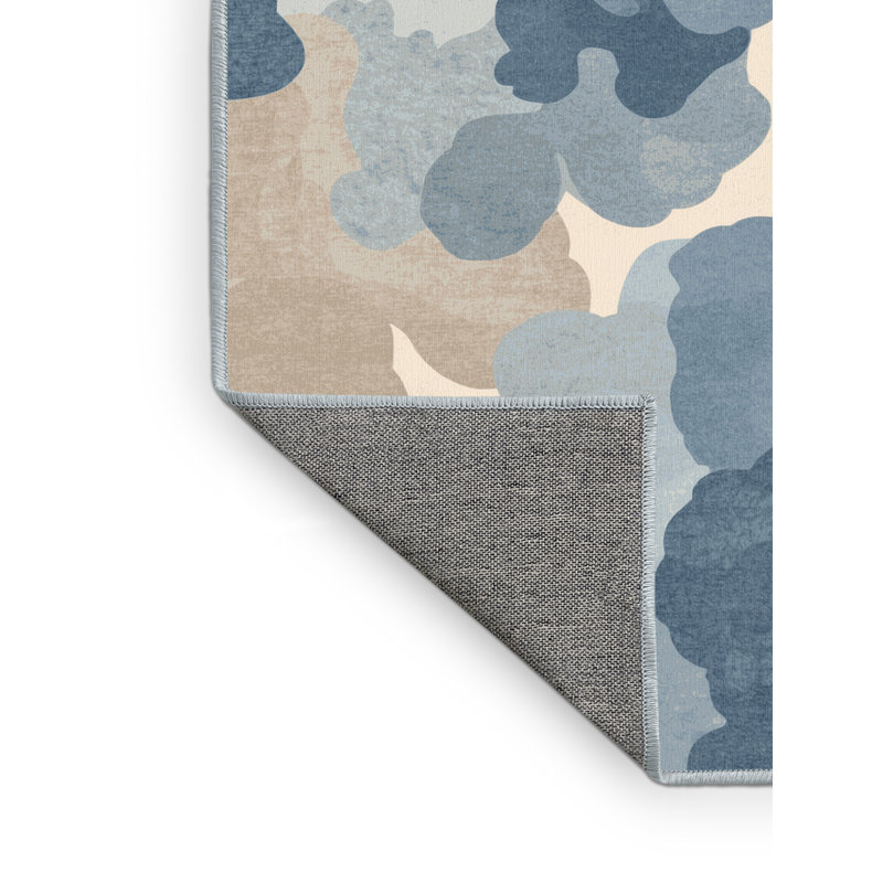 Machine Washable Pavanvir Clouded Leopard Modern & Contemporary Abstract Rug in Gray – SkyBlue Binding, 3x5