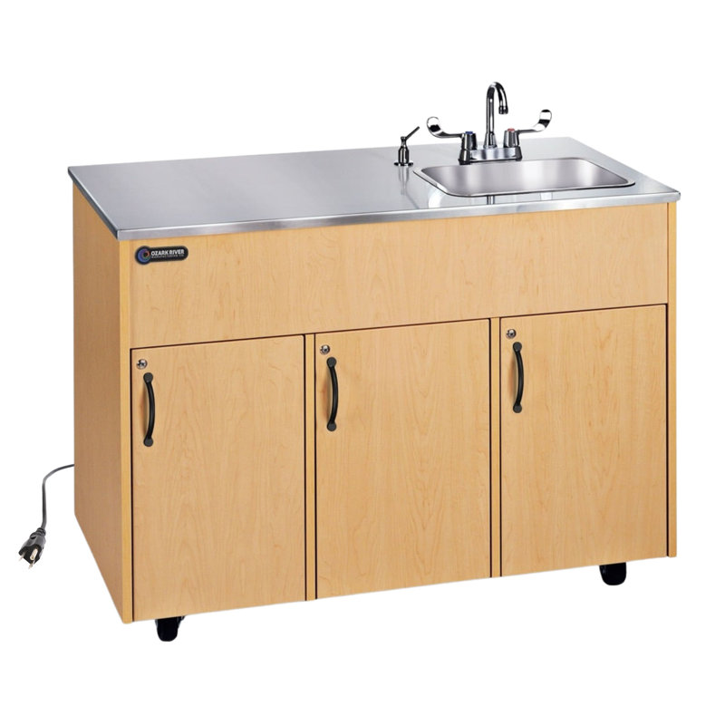 Éviers portatifs Ozark River, Advantage SID, armoire en stratifié d'érable - comptoir en acier inoxydable, station de lavage des mains à l'eau chaude avec comptoir et espace de rangement, évier portable certifié NSF avec réservoirs et roues, avanta