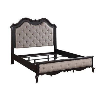 Grand lit Chelmsford, tissu beige et finition noire antique