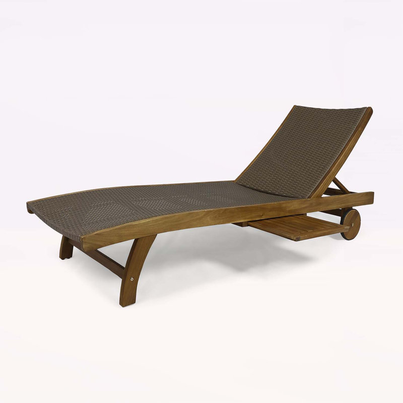 Charming Acacia Wood Chaise Lounge set with Pull-Out Tray for Relaxation, Brown