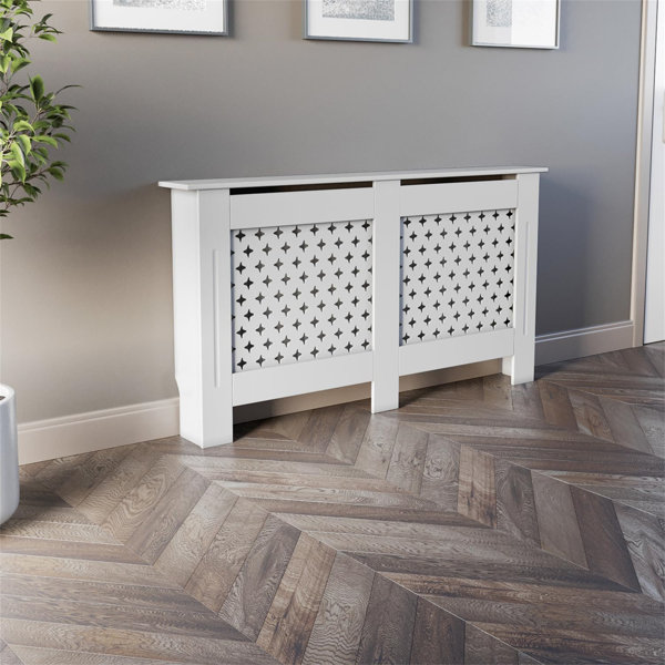 ELEP Radiator Cover White Painted Traditional Cross Slat Shelves MDF ...