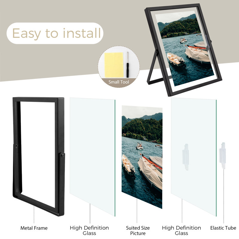 Floating Metal Frame with Real Glass, 6" x 8", Black