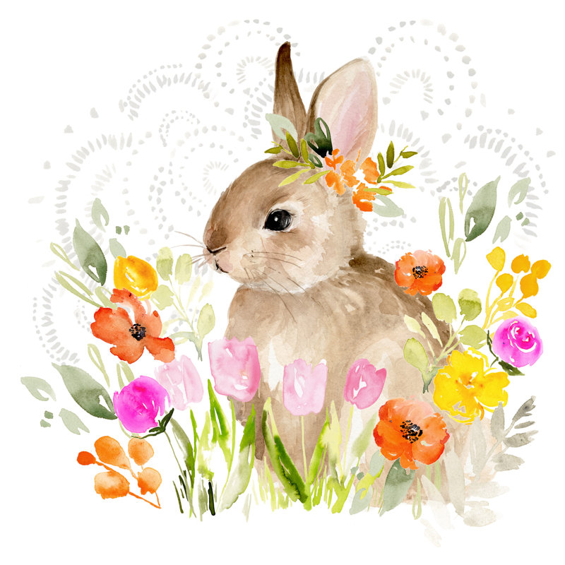 April Flowers And Bunny II by Jennifer Paxton Parker - Wrapped Canvas Painting, 91cm H x 91cm W