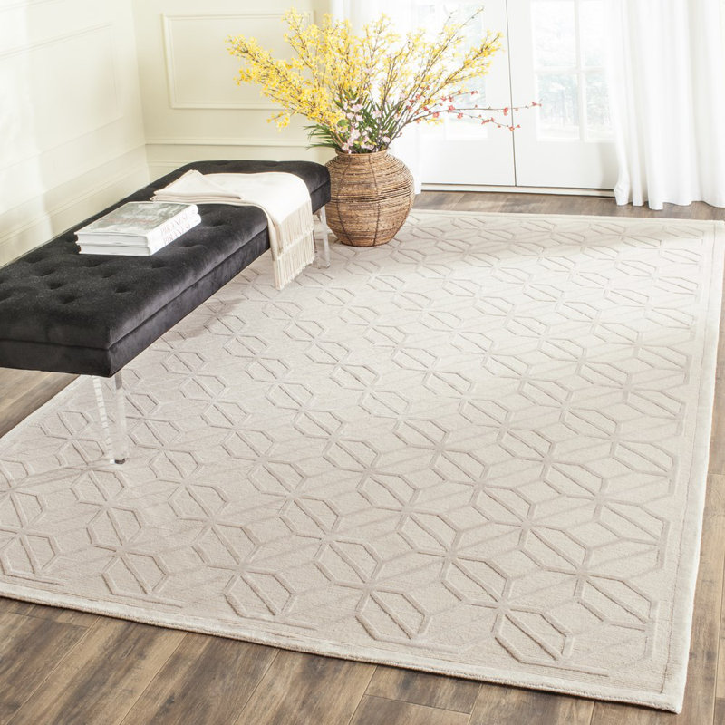 Tapis géométrique nacré / en laine / coton noué à la main Candie, Rectangle 6 pi x 9 pi